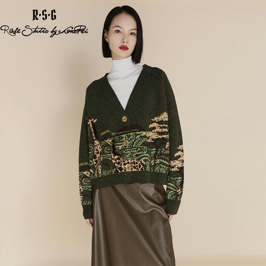 RSG郭培线上成衣品牌纯羊毛旷野动物图案开衫毛衣外套上衣 商品图1