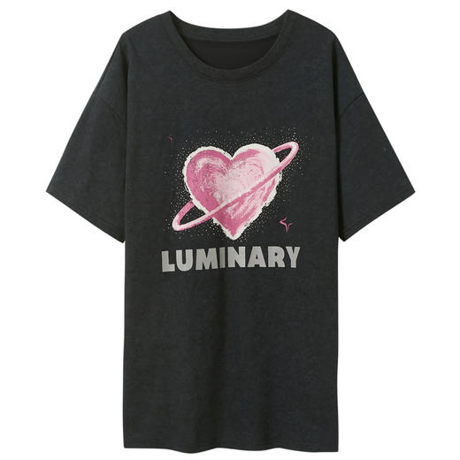 三彩2025夏季新款烫钻爱心字母T恤宽松中袖圆领套头衫休闲M 商品图4