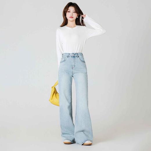 顺丰包邮35117洛诗琳春季新款高腰直筒显瘦微喇牛仔裤女25107 商品图0