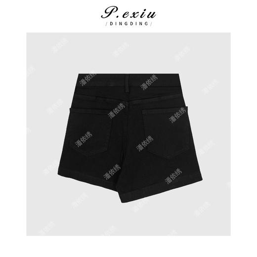 03-4潘依绣丁丁宠粉经典百搭黑色卷边时髦牛仔短裤 D6609 商品图2