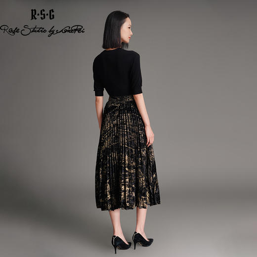 郭培成衣品牌烫金黑色丝绒国风百褶裙 商品图4