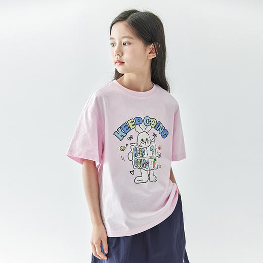 棵初25年夏季新款童装元气俏皮兔子印花短袖T恤全棉针织休闲上衣 商品图4