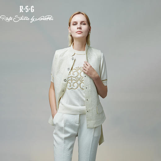 RSG郭培成衣品牌原创设计双喜图案印花白色针织薄款T恤上衣 商品图1