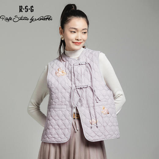 郭培成衣品牌新中式芙蓉刺绣绗缝薄款羽绒短款马甲 商品图1