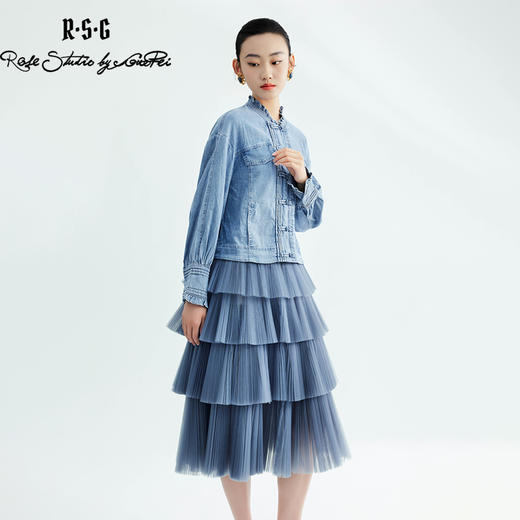 郭培成衣品牌国风牛仔木耳领对襟长袖衬衫 商品图3