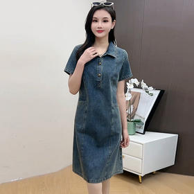 QYMYJ-25DS628-L牛仔连衣裙2025夏季新款复古时尚减龄气质中长裙小个子显瘦A字裙