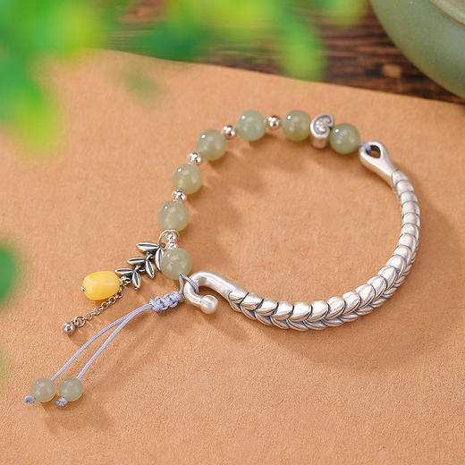 【岁岁纳祥】S925纯银和田玉青玉麦穗圆珠手链【CW-SL11559】 商品图1