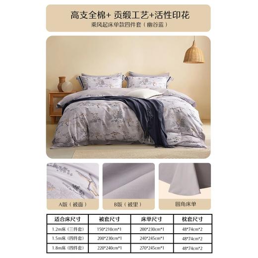 水星家纺60支高支全棉贡缎印花套件印花抑菌四件套 商品图1