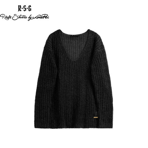RSG郭培线上成衣品牌纯色V领马海毛简约针织镂空女款毛衣上衣外套 商品图0