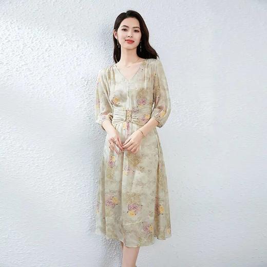 【高货kbnq】全新升级【铂金会员441/天猫599/差价158】(14450) 洛诗琳端庄法式设计感气质收腰印花洋气桑蚕丝连衣裙 商品图1