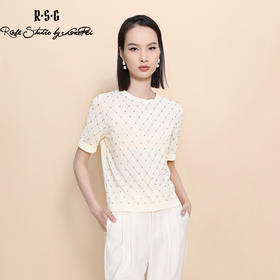 RSG郭培成衣品牌 夏季新款镂空钉珠装饰格纹针织薄款上衣