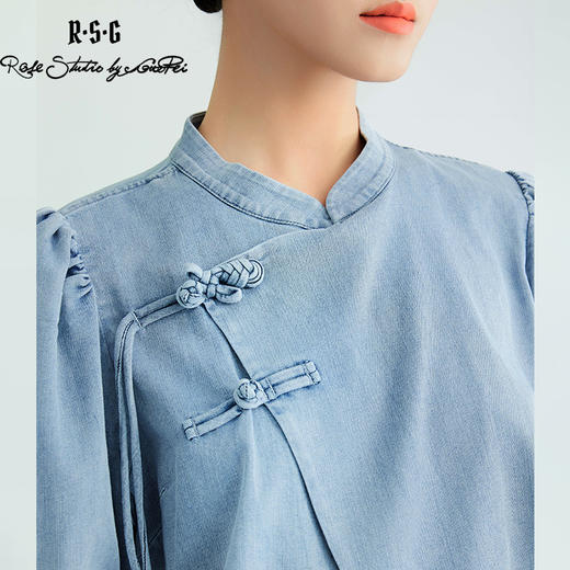 郭培成衣品牌新中式盘扣泡泡袖牛仔短袖上衣 商品图2