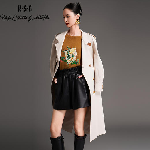 RSG郭培成衣品牌西服领双排扣设计感收腰风衣春季新品米咖色 商品图1