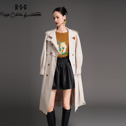 RSG郭培成衣品牌西服领双排扣设计感收腰风衣春季新品米咖色 商品图2