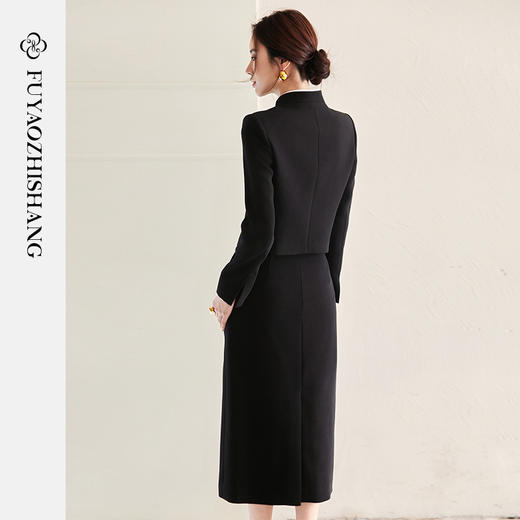 FUYAO扶摇 新中式西装两件套女2025春季新款国风经典黑半身裙套装 商品图4