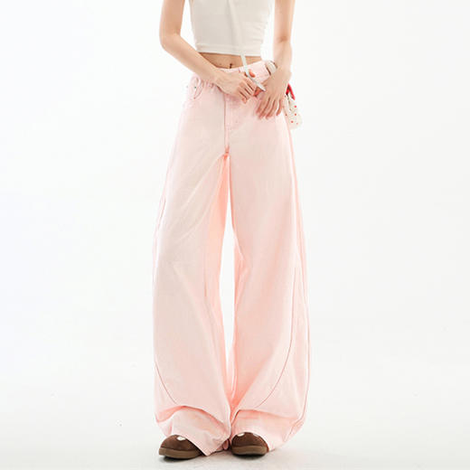 馥迦彩色弯刀阔腿牛仔裤 商品图3