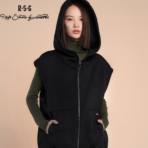 RSG郭培成衣品牌黑色插兜拉链连帽马甲雪豹刺绣纯棉修身女装 商品图2