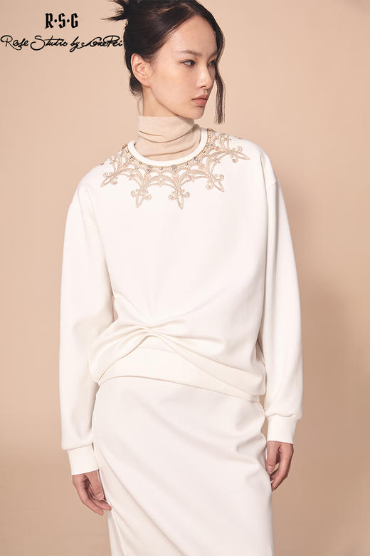 RSG郭培成衣品牌原创高定建筑设计师钉珠刺绣长袖卫衣女装 商品图5