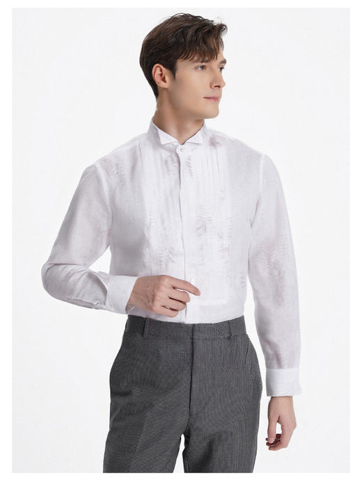 callisto亲肤亚麻白色植物羽毛花型衬衫 商品图2