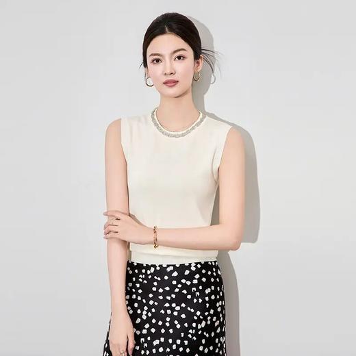 【高货wl】全新升级【铂金会员174/天猫229/差价55】(05259) 洛诗琳时尚优雅镶钻圆领无袖曲珠针织衫设计感背心上衣 商品图2