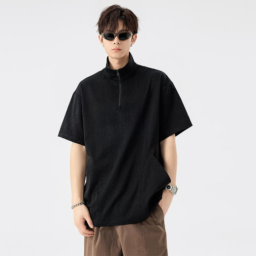 【DSL】大依优型大码立领拉链款短袖POLO衫T恤夏季加肥加大肥佬休闲宽松透气弹力男装上衣潮款 商品图6