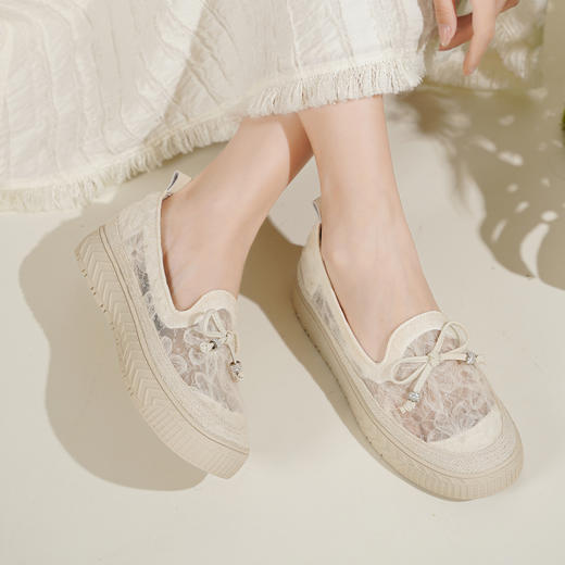 预售10天|Safiya/索菲娅2025春夏百搭懒人编织透气休闲蕾丝渔夫鞋SFD1112219 商品图5