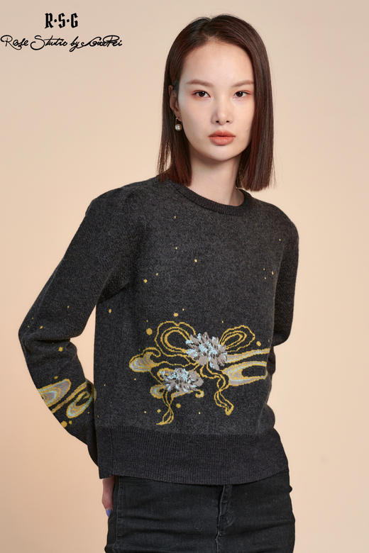 RSG郭培成衣品牌纯羊毛中式云纹花朵针织上衣外套女装 商品图5