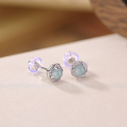 【宛凝】S925纯银蓝水翡翠圆珠耳钉【CW-ED03821】 商品图2
