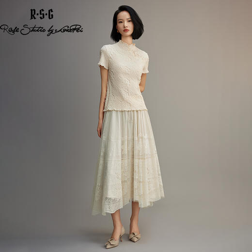 R.S.G精品系列新款夏装蕾丝裙新中式米白色改良国风半身裙 商品图1