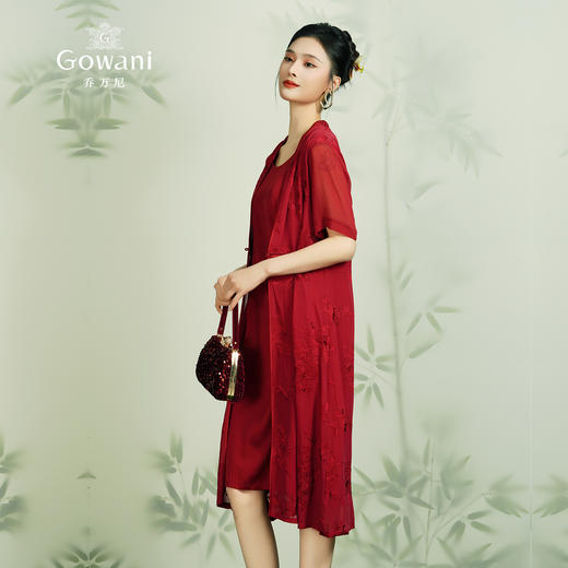 乔万尼夏红装喜宴假两件刺绣修身收腰真丝桑蚕丝连衣裙女EN2E551 商品图3