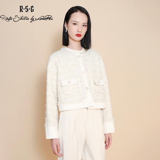 RSG郭培成衣品牌粗花呢重工装饰优雅套装春季新款淡紫 米白 商品图1