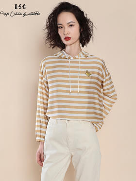 RSG郭培成衣品牌条纹图案珍珠蚕丝刺绣连帽夏季新款上衣女装