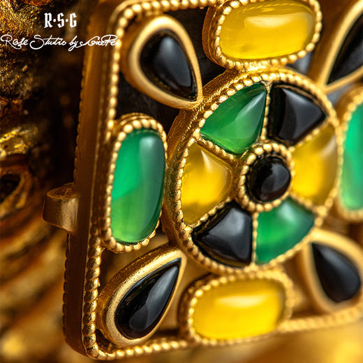 R.S.G 精品系列原创设计感铜质镀金方形玛瑙胸针郭培（限量版） 商品图3