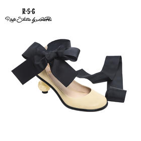 R.S.G郭培精品鞋履 蝴蝶结国风龙纹圆跟黑/裸色