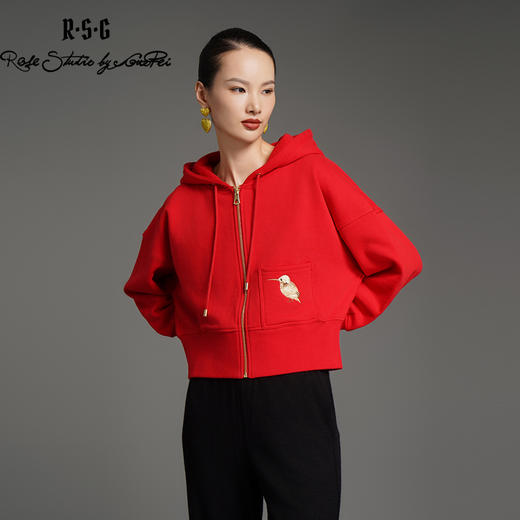 RSG郭培成衣品牌高端轻奢刺绣翠鸟短款女子卫衣纯棉加绒女装 商品图0