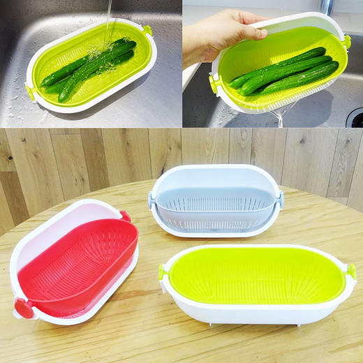 日本进口小久保工业所长型沥水篮&洗盆套装（绿色） 商品图1