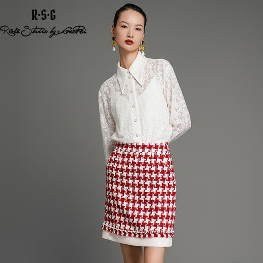 RSG郭培成衣品牌黑白两色有机棉纺织蕾丝面料翻领长袖春秋衬 商品图1