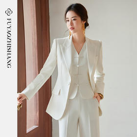 FUYAO扶摇 杏色西装外套女2025新款复古职业装盘扣新中式西服套装