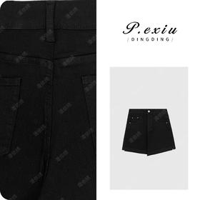 03-4潘依绣丁丁宠粉经典百搭黑色卷边时髦牛仔短裤 D6609