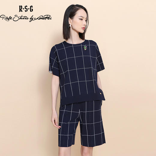 RSG郭培成衣品牌2023春夏仙人掌胸针装饰休闲薄针织格纹套装 商品图0