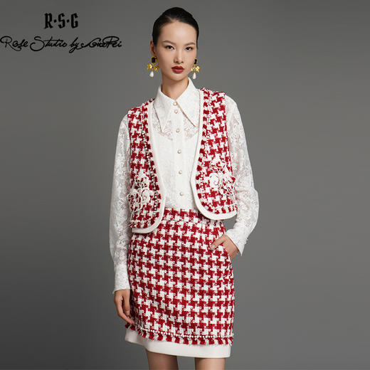 郭培成衣品牌芙蓉花刺绣钉珠装饰针织套装 商品图0