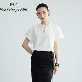 郭培成衣品牌精品系列新中式镂空盘扣小飞袖T恤