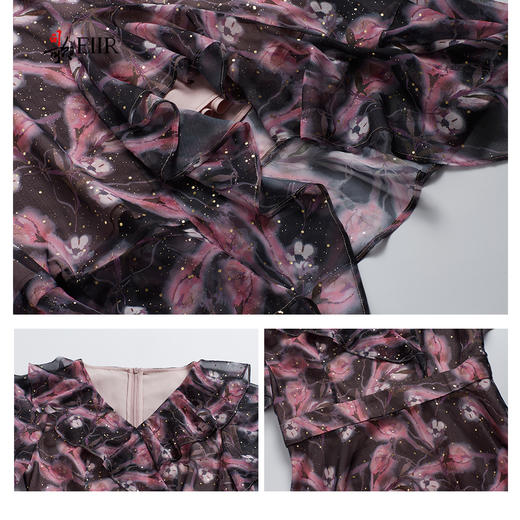 司歌雪纺v领短袖不规则连衣裙A891081X 商品图2