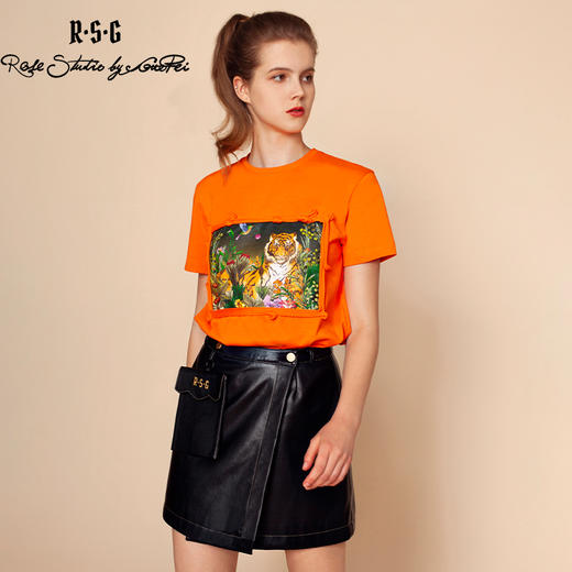 RSG郭培成衣品牌手绘老虎画框新中式国风印花夏季新款上衣 商品图1