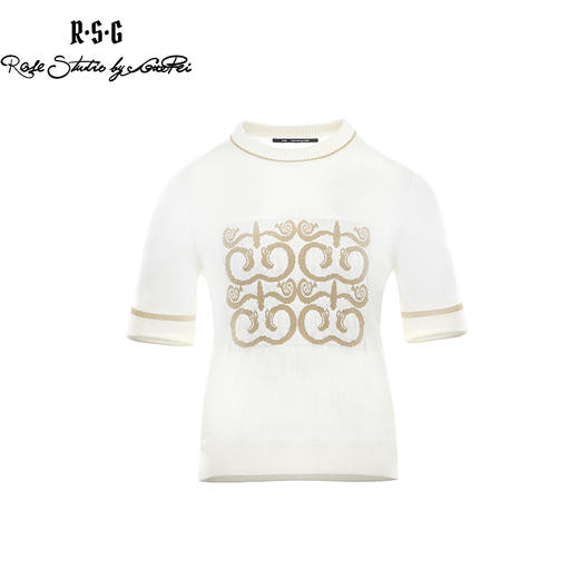 RSG郭培成衣品牌原创设计双喜图案印花白色针织薄款T恤上衣 商品图3