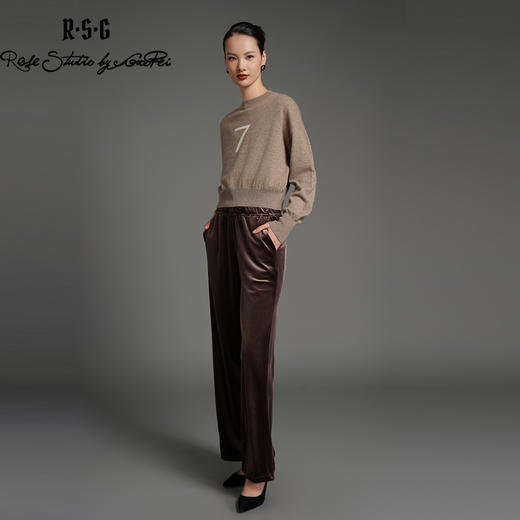 RSG郭培成衣品牌美拉德高级丝绒垂感显瘦保暖阔脚裤 商品图1