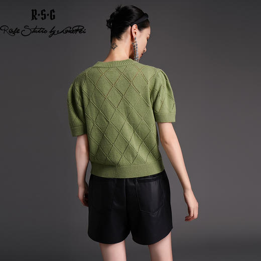 RSG2023郭培成衣品牌早秋百搭泡泡袖镂空菱格纹针织衫 商品图2