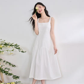 简约设计感方领背心裙女夏季拼接不规则伞裙摆连衣裙V1050586