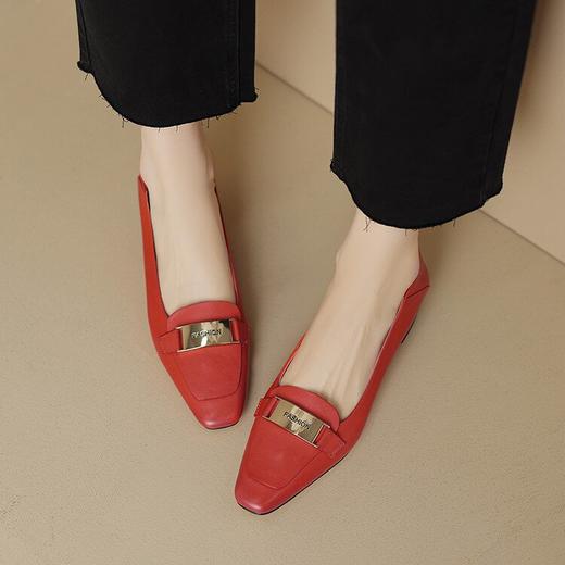 【预售5天】浅口方头低跟鞋女春秋新款牛皮金属扣小皮鞋粗跟法式单鞋YS&7043 商品图1