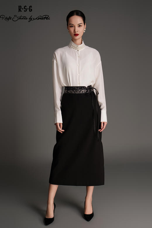 RSG2023郭培线上成衣品牌麦穗花刺绣腰带毛呢半身裙 商品图5